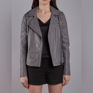 Muubaa London Healey Charcoal Leather Biker Jacket, US Size 4